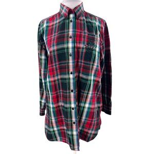 Lauren Ralph Lauren plaid logo embroidered crest rhinestone sz M
